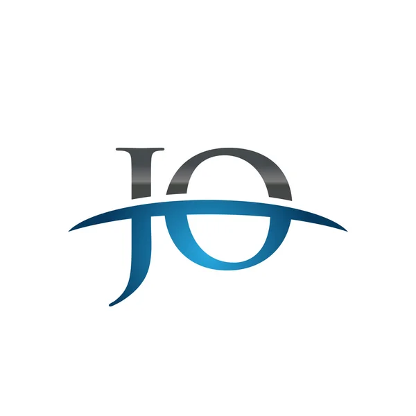 Lettera iniziale JO logo swoosh blu logo swoosh — Vettoriale Stock