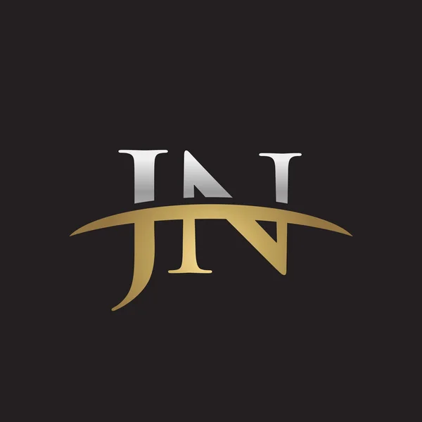 首字母 Jn 金银耐克标志旋风 logo 黑色背景 — 图库矢量图片