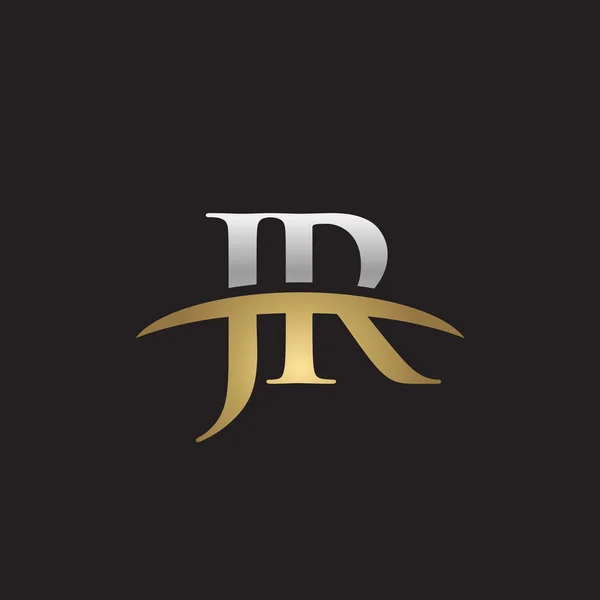 Första bokstaven Jr silver guld swoosh logo swoosh logo svart bakgrund — Stock vektor