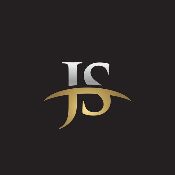 Початкова літера JS срібний золотий флеш логотип флеш логотип чорний фон — стоковий вектор