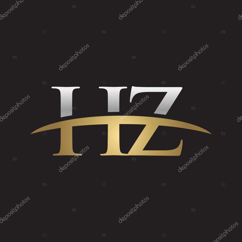Initial letter HZ silver gold swoosh logo swoosh logo black background