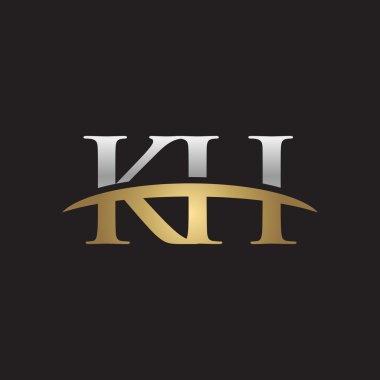İlk harf Gümüş altın swoosh Kh logo logo siyah arka plan swoosh
