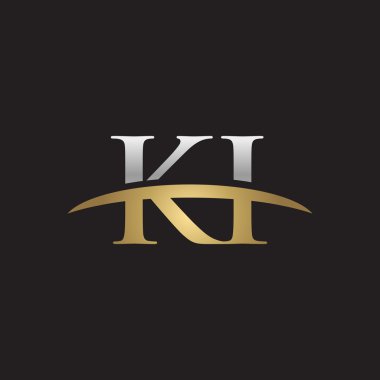 İlk harf Gümüş altın swoosh Ki logo logo siyah arka plan swoosh