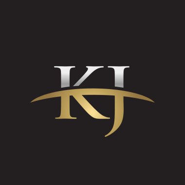 İlk harf Kj Gümüş altın swoosh logo logo siyah arka plan swoosh