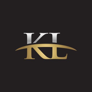 İlk harf Kl Gümüş altın swoosh logo logo siyah arka plan swoosh