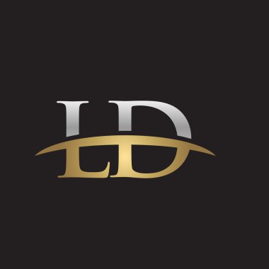  İlk harf Gümüş altın swoosh Ld logo logo siyah arka plan swoosh