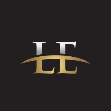  İlk harf Gümüş altın swoosh Le logo logo siyah arka plan swoosh