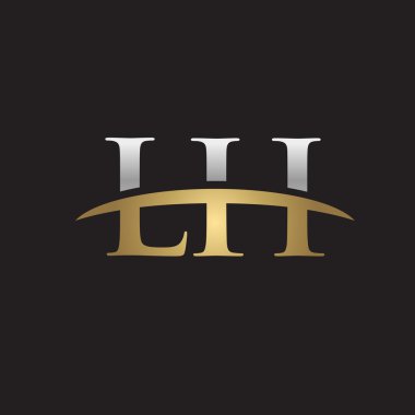  İlk harf Gümüş altın swoosh Lh logo logo siyah arka plan swoosh