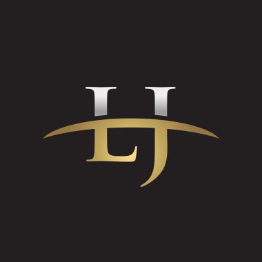  İlk harf Lj Gümüş altın swoosh logo logo siyah arka plan swoosh