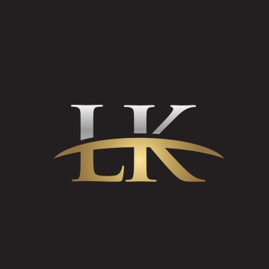  İlk harf Gümüş altın swoosh Lk logo logo siyah arka plan swoosh
