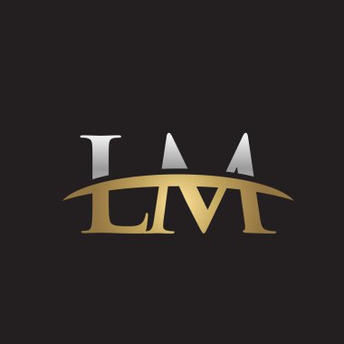  İlk harf Gümüş altın swoosh Lm logo logo siyah arka plan swoosh