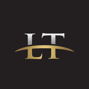  İlk harf Gümüş altın swoosh Lt logo logo siyah arka plan swoosh