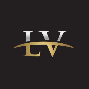  İlk harf Gümüş altın swoosh Lv logo logo siyah arka plan swoosh