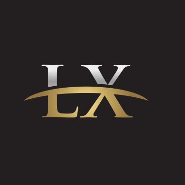  İlk harf Gümüş altın swoosh Lx logo logo siyah arka plan swoosh