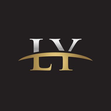  İlk harf Gümüş altın swoosh Ly logo logo siyah arka plan swoosh