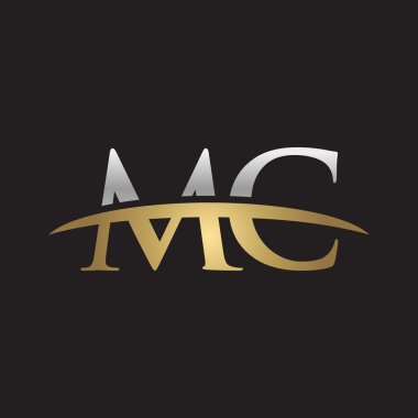  Initial letter MC silver gold swoosh logo swoosh logo black background clipart