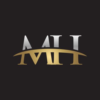  İlk harf Gümüş altın swoosh Mh logo logo siyah arka plan swoosh