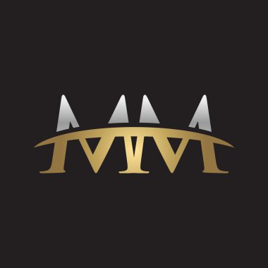  İlk harf Mm Gümüş altın swoosh logo logo siyah arka plan swoosh