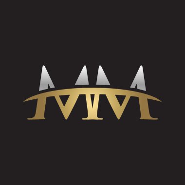 Initial letter MM silver gold swoosh logo swoosh logo black background clipart