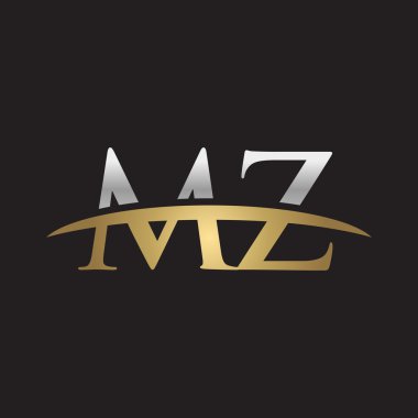  İlk harf Gümüş altın swoosh Mz logo logo siyah arka plan swoosh