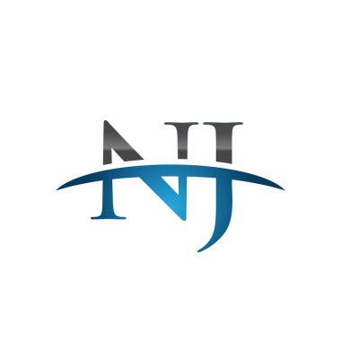 İlk harf Nj mavi swoosh logo logo swoosh