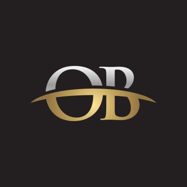 İlk harf Gümüş altın swoosh Ob logo logo siyah arka plan swoosh