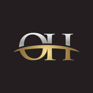 İlk harf Oh Gümüş altın swoosh logo logo siyah arka plan swoosh