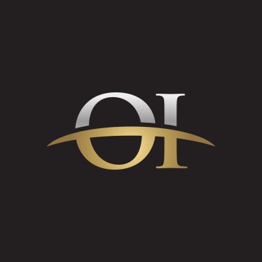 İlk harf Oi Gümüş altın swoosh logo logo siyah arka plan swoosh