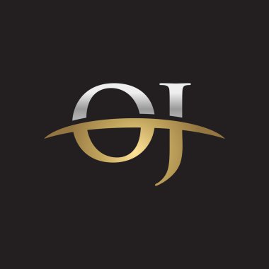 İlk harf Gümüş altın swoosh Oj logo logo siyah arka plan swoosh