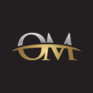 İlk harf Gümüş altın swoosh Om logo logo siyah arka plan swoosh