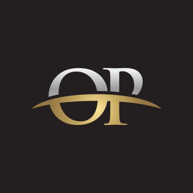 İlk harf Gümüş altın swoosh Op logo logo siyah arka plan swoosh