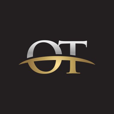 İlk Harf Ot Gümüş altın swoosh logo logo siyah arka plan swoosh