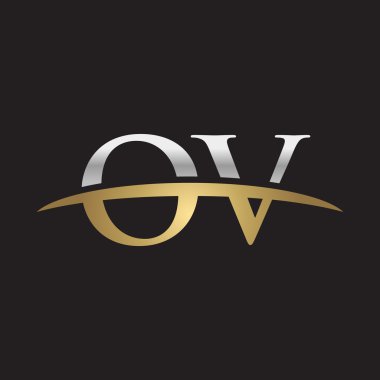 İlk harf Gümüş altın swoosh Ov logo logo siyah arka plan swoosh