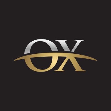 İlk harf Gümüş altın swoosh öküz logo logo siyah arka plan swoosh