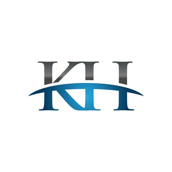 Lettera iniziale KH logo swoosh blu logo swoosh — Vettoriale Stock