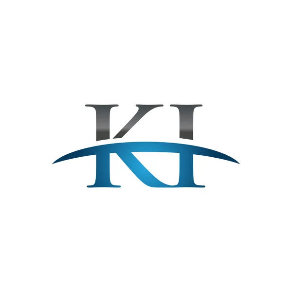 Initial letter KI blue swoosh logo swoosh logo — Stock Vector