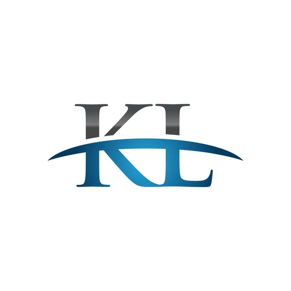Lettera iniziale logo swoosh blu KL logo swoosh — Vettoriale Stock