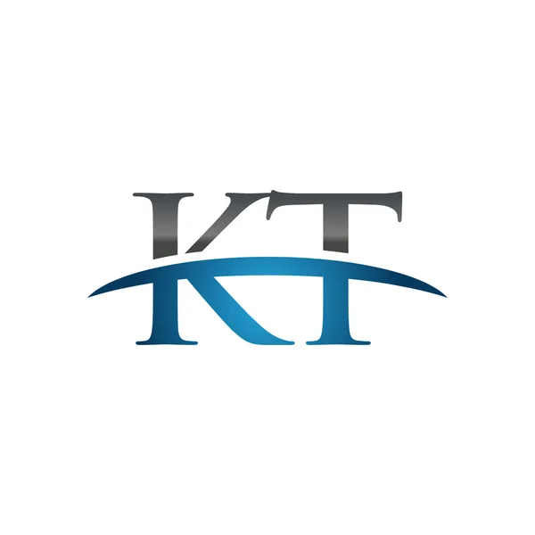 Carta inicial logotipo swoosh azul KT logotipo swoosh — Vetor de Stock