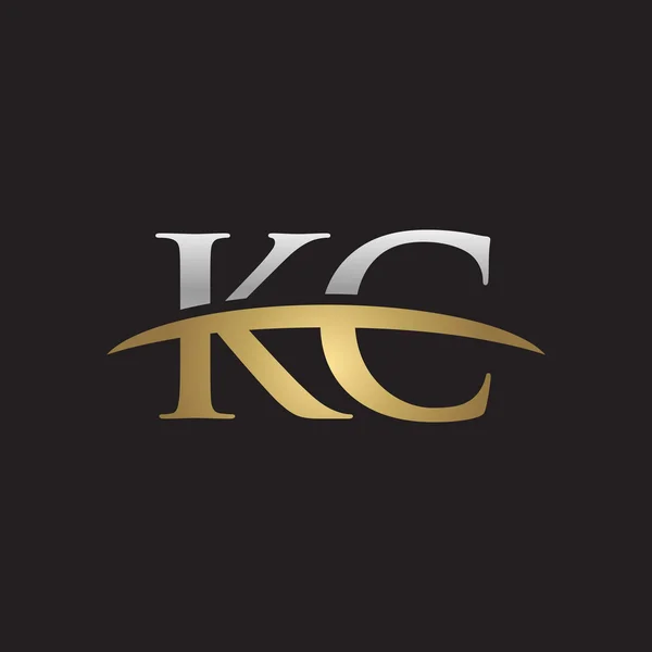 首字母 Kc 金银耐克标志旋风 logo 黑色背景 — 图库矢量图片