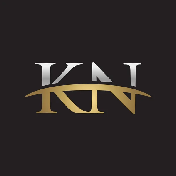 首字母 Kn 金银耐克标志旋风 logo 黑色背景 — 图库矢量图片