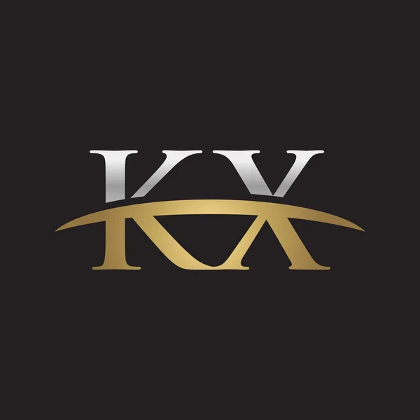 首字母 Kx 金银耐克标志旋风 logo 黑色背景 — 图库矢量图片