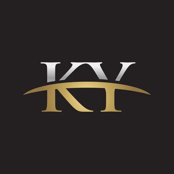 首字母 Ky 金银耐克标志旋风 logo 黑色背景 — 图库矢量图片