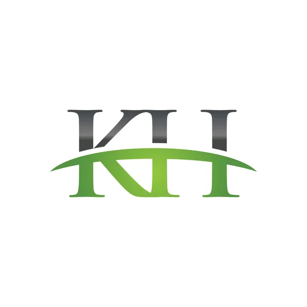 Letra inicial KH logo swoosh verde logotipo swoosh — Vector de stock