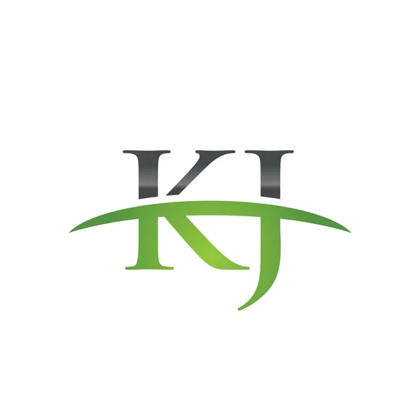 Lettera iniziale KJ logo swoosh verde logo swoosh — Vettoriale Stock