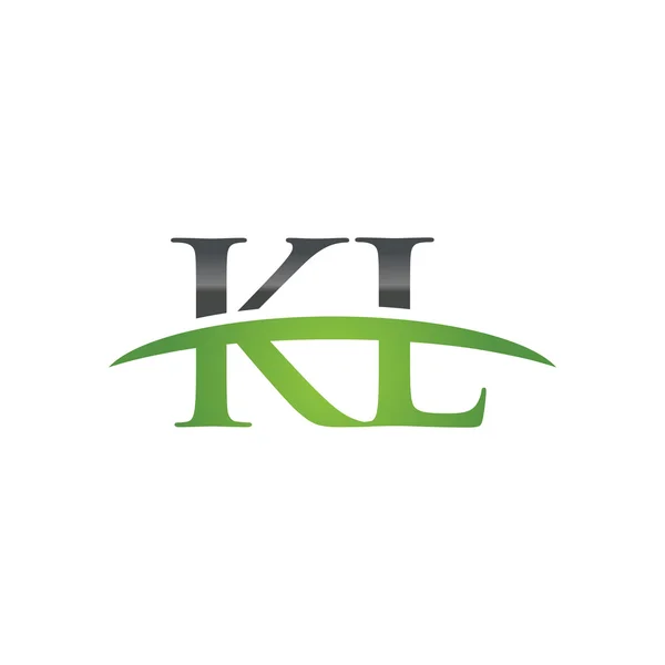 Letra inicial KL verde swoosh logo swoosh logo — Vector de stock
