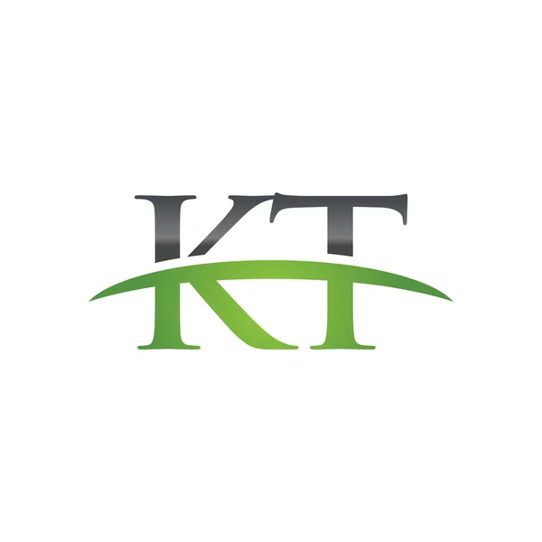 Letra inicial KT logotipo swoosh verde logotipo swoosh — Vetor de Stock