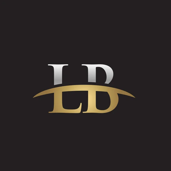 Första bokstaven Lb silver guld swoosh logo swoosh logo svart bakgrund — Stock vektor