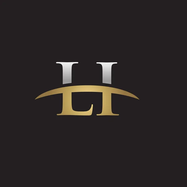 İlk harf Li Gümüş altın swoosh logo logo siyah arka plan swoosh — Stok Vektör