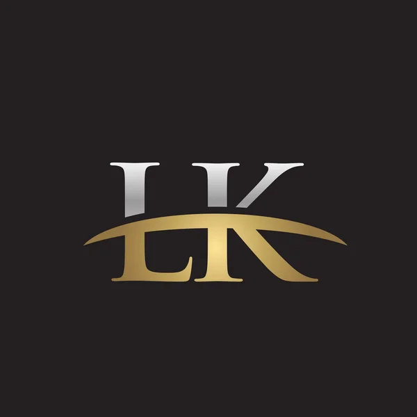 首字母 Lk 金银耐克标志旋风 logo 黑色背景 — 图库矢量图片