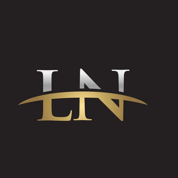 Початкова літера LN срібний золотий флеш логотип флеш логотип чорний фон — стоковий вектор